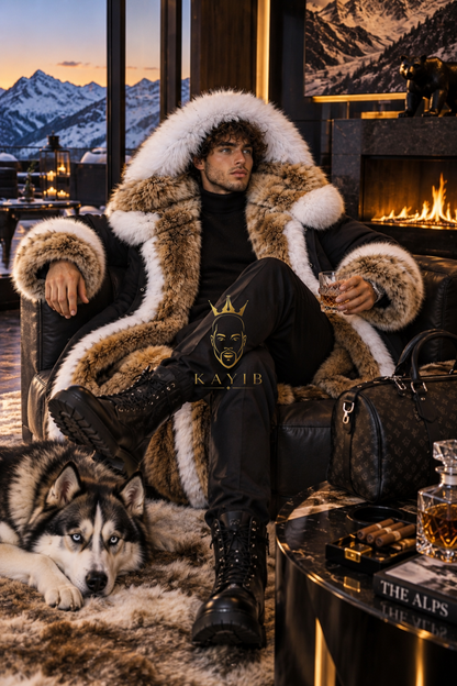 PREMIUM FOX FUR PARKA – BLACK & WHITE EDITION - kayibstrore