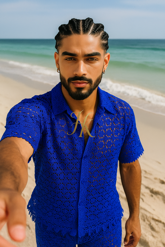 Men’s Luxury Embroidered Set – Water-Soluble Sequin Cotton Lace Shirt & Pants