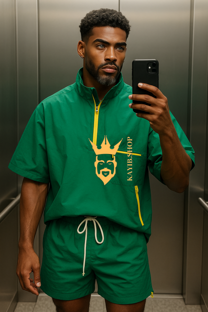 Men’s Casual Summer Tracksuit – 2PCS Short Sleeve Top & Shorts Set Green