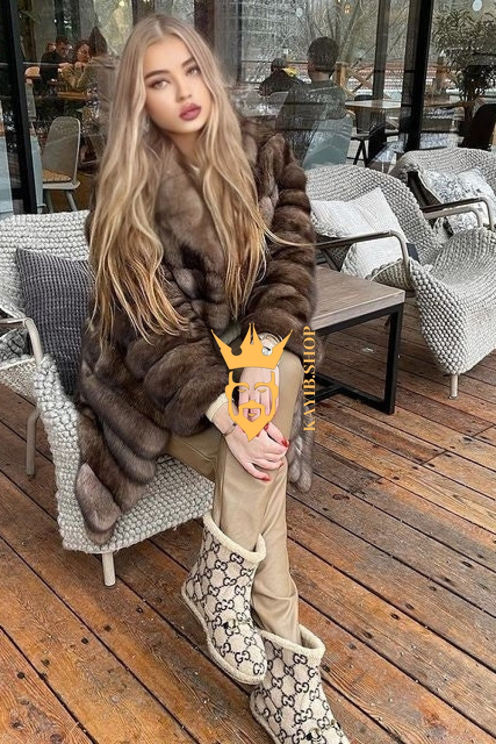 Winter coat- Luxury Tiger-Striped Raccoon Fur Short Coat - Stay Stylish and Warm with Oversized Sleeves - kayibstrore