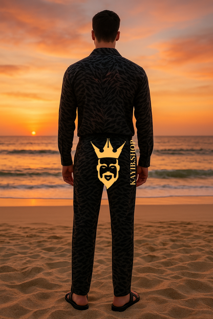 Luxury Black Rubia Cotton Men’s Set – Long Sleeve Shirt & Pants
