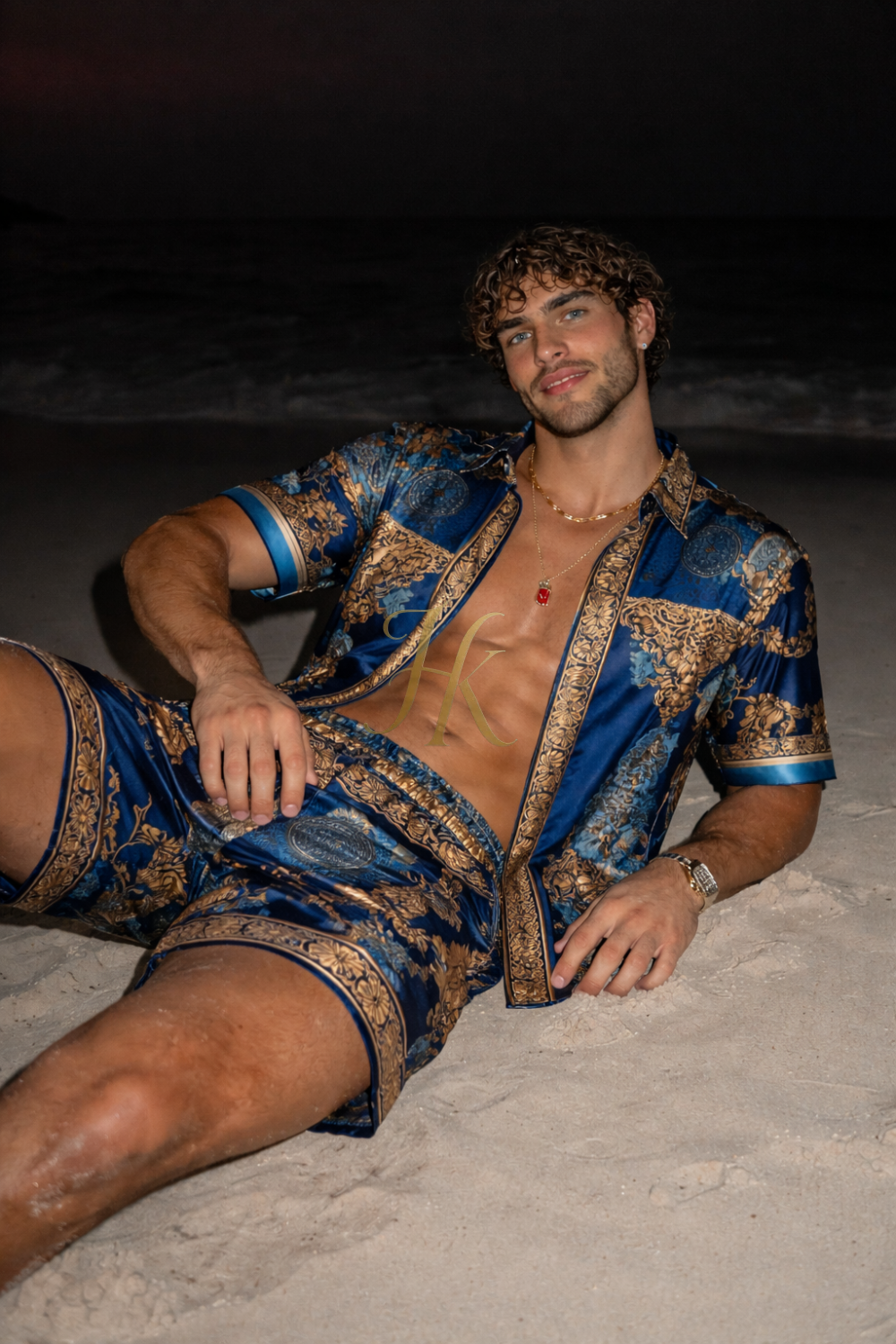 Conjunto de seda de verano para hombre de moda de lujo 2 piezas