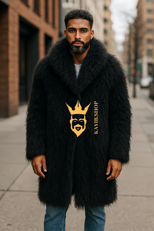 Men’s Natural Sheepskin Fur Coat – Extra Long Full-Skin Real Fur Luxury Mongolian Jacket