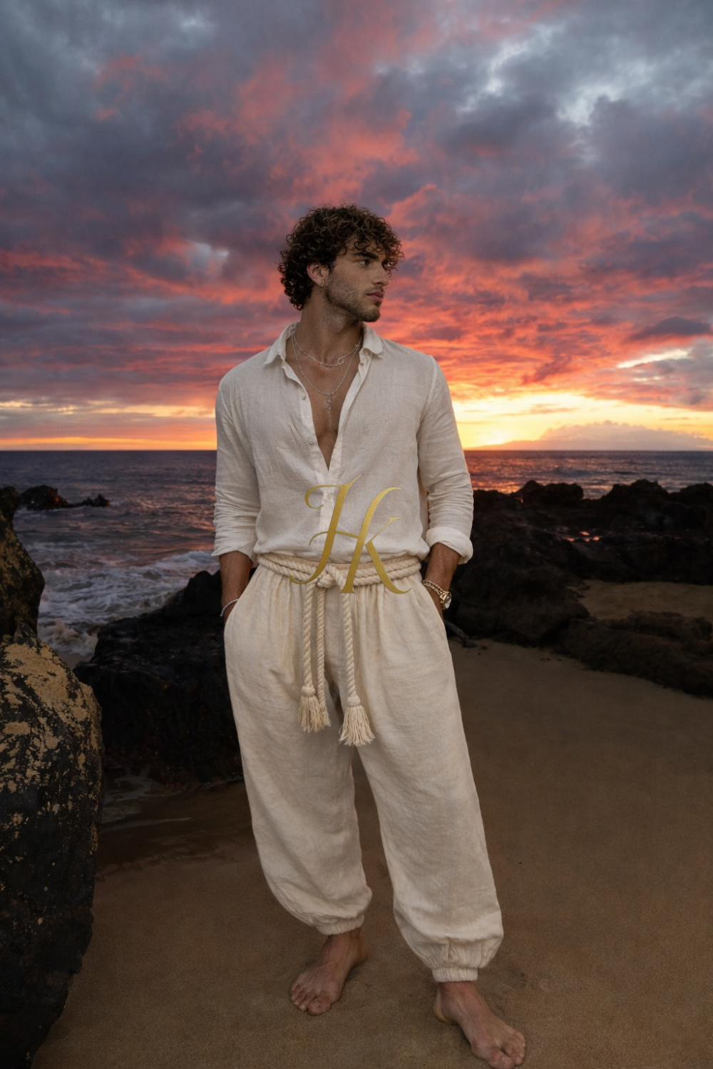 Ivory Rope Linen Set – Men’s Shirt & Pants Exclusive Limited Edition · Boho Luxury Style