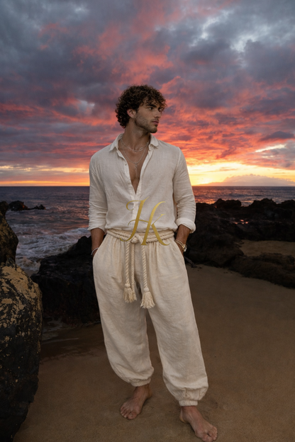 Ivory Rope Linen Set – Men’s Shirt & Pants Exclusive Limited Edition · Boho Luxury Style