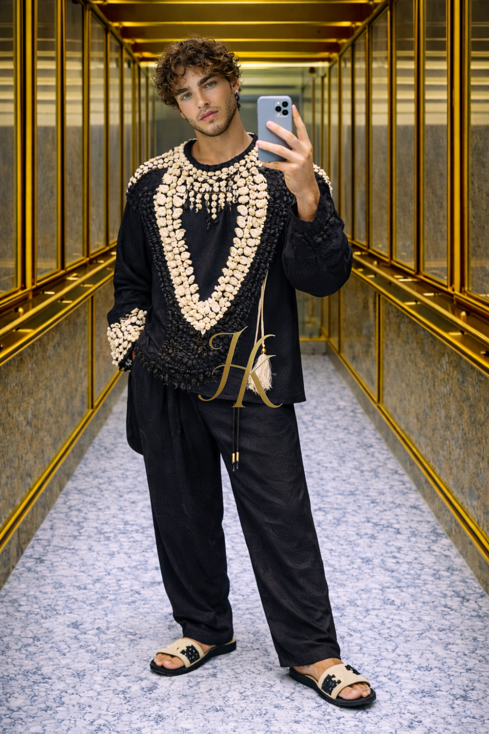 Hand-Embroidered Shell Couture Set for Men | KAYIB