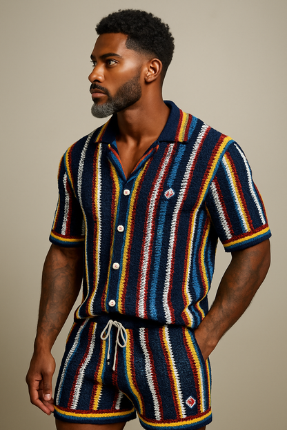 Premium Trendy Knitted Wool Shirt with Wave Pattern & Collar set 2pcs