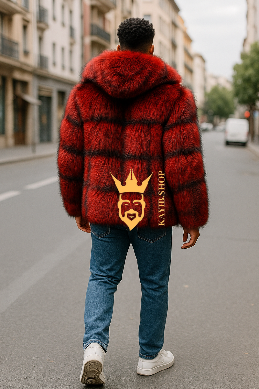 Red Luxurious Fox Fur Coats for Men