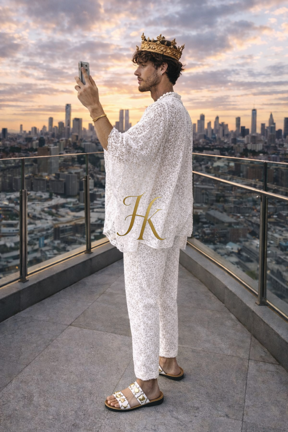 Men’s Luxury Lace Set – Long Sleeve Lace Top & Tailored Pants