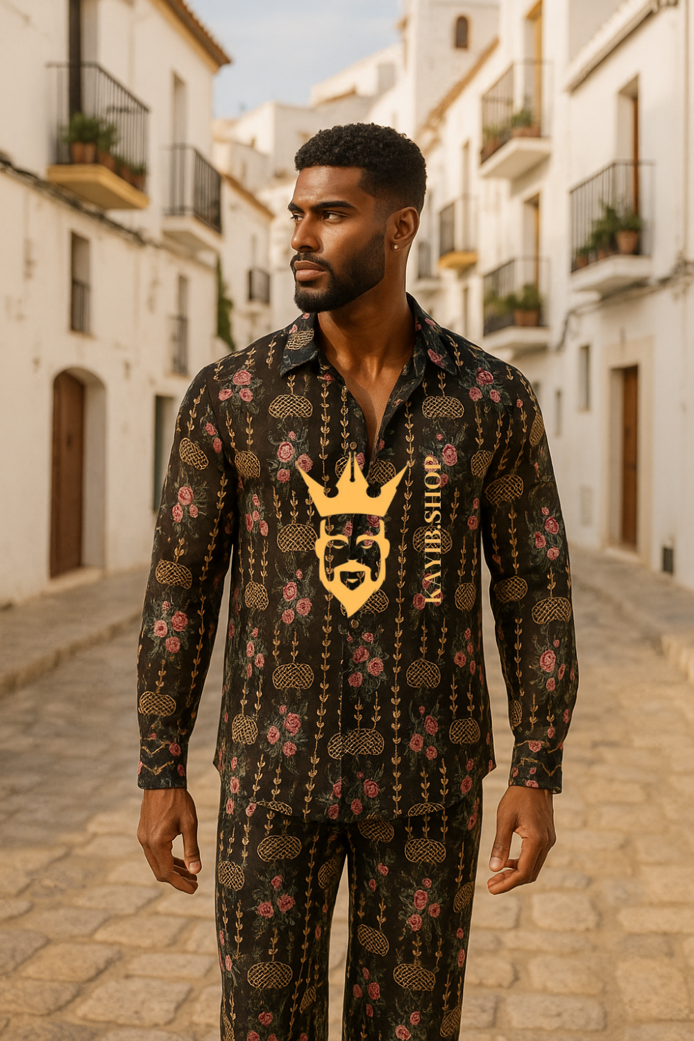 Luxury Men’s Outfit Set – Long Sleeve Shirt & Pants in Pure Rubia Cotton
