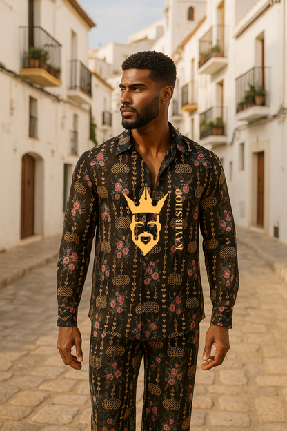 Luxury Men’s Outfit Set – Long Sleeve Shirt & Pants in Pure Rubia Cotton