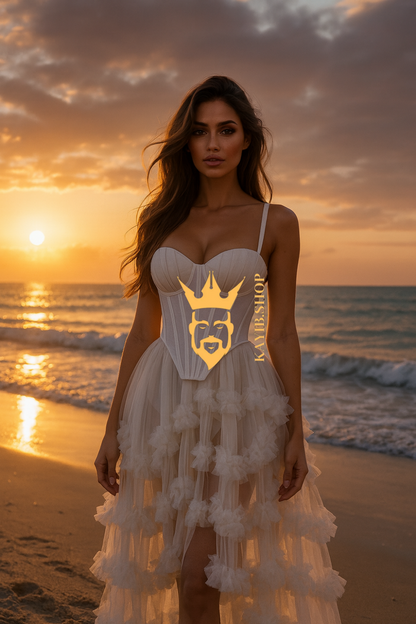 Women’s 2-Piece Dress Set – Irregular Crop Top & Maxi Ball Gown Skirt