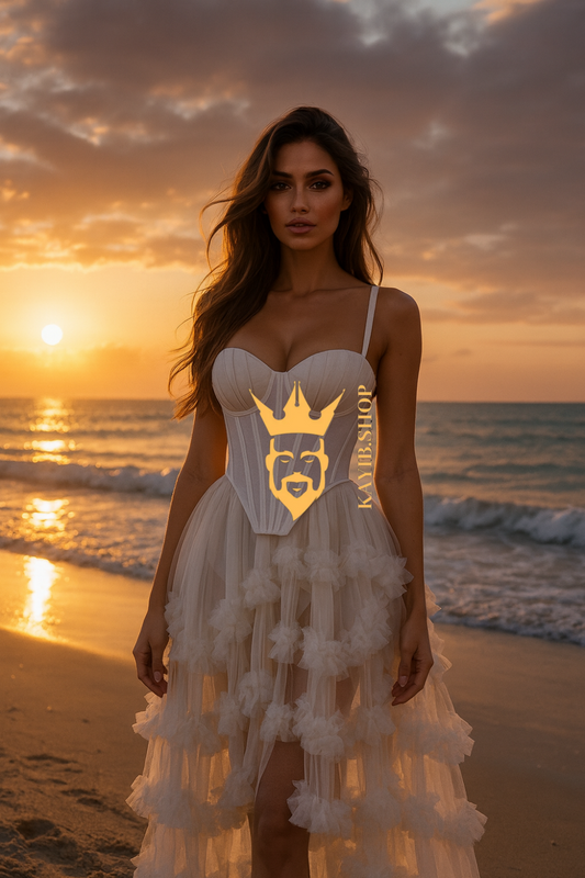 Women’s 2-Piece Dress Set – Irregular Crop Top & Maxi Ball Gown Skirt