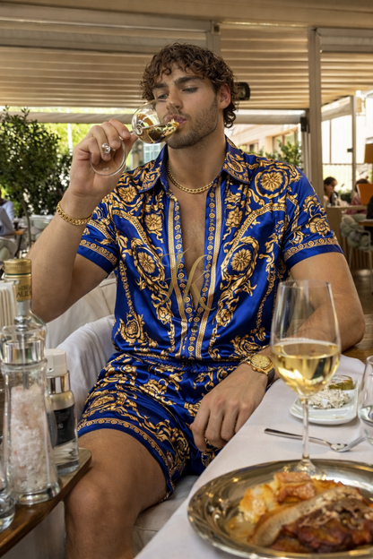 Conjunto de seda de verano para hombre de moda de lujo 2 piezas