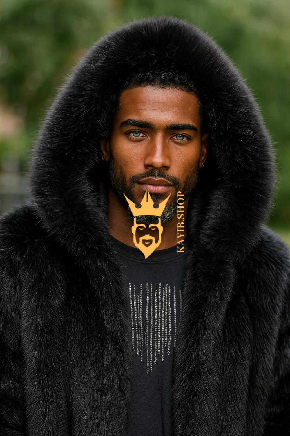 Luxury Men’s Black Fox Fur Hooded Coat – Winter Warm Jacket Outerwear