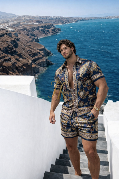 Men’s Silk Resort Set – Refined Shirt & Shorts Outfit - kayibstrore