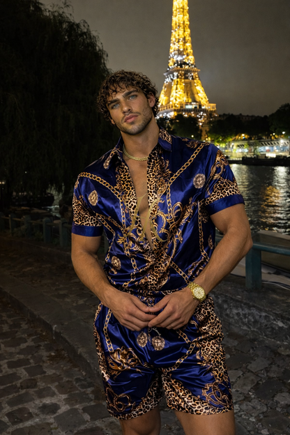 Conjunto de seda de verano para hombre de moda de lujo 2 piezas