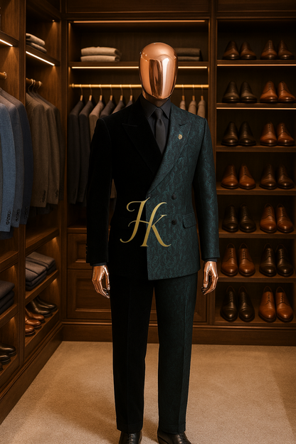Elegant Jacquard Men’s Suit – 2 Piece Double-Breasted Slim Fit Tuxedo for Wedding & Formal Events