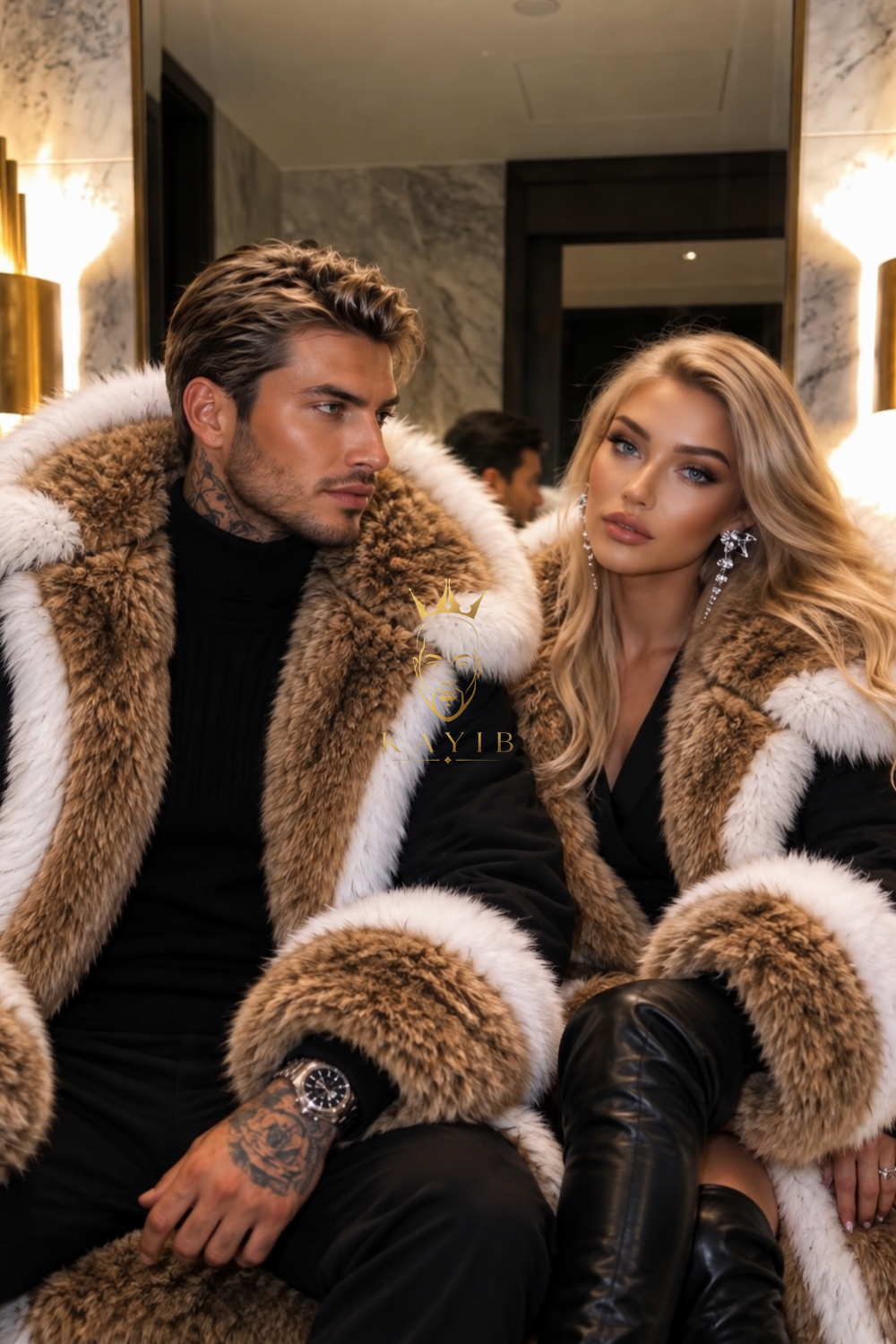 PREMIUM FOX FUR PARKA – BLACK & WHITE EDITION - kayibstrore