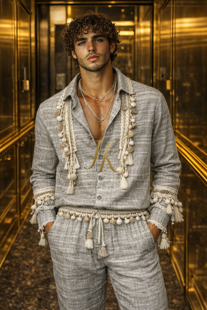 Boho handmade men’s linen outfit set