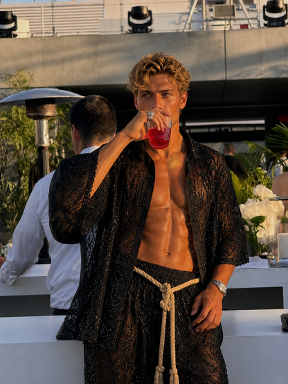 Midnight Noir Lace Set – Luxury Men’s Shirt & Pants