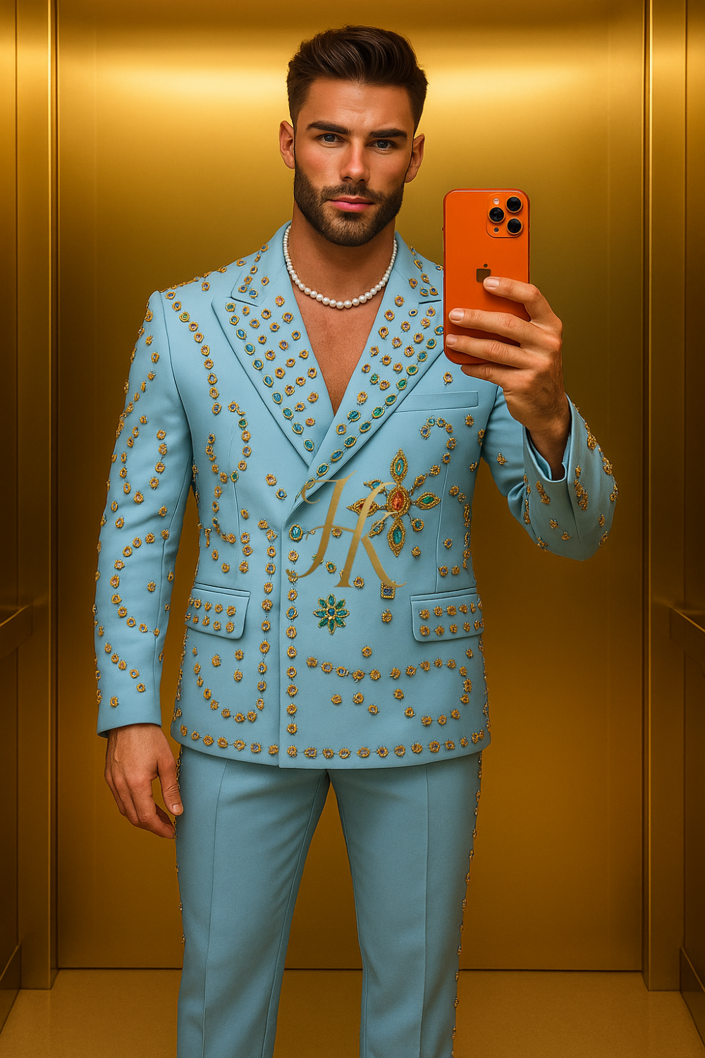 Men’s Luxury Crystal Suit Set – Two-Piece Tailored Blazer & Pants for Wedding or Prom