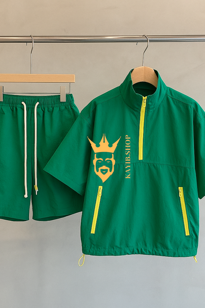 Men’s Casual Summer Tracksuit – 2PCS Short Sleeve Top & Shorts Set Green