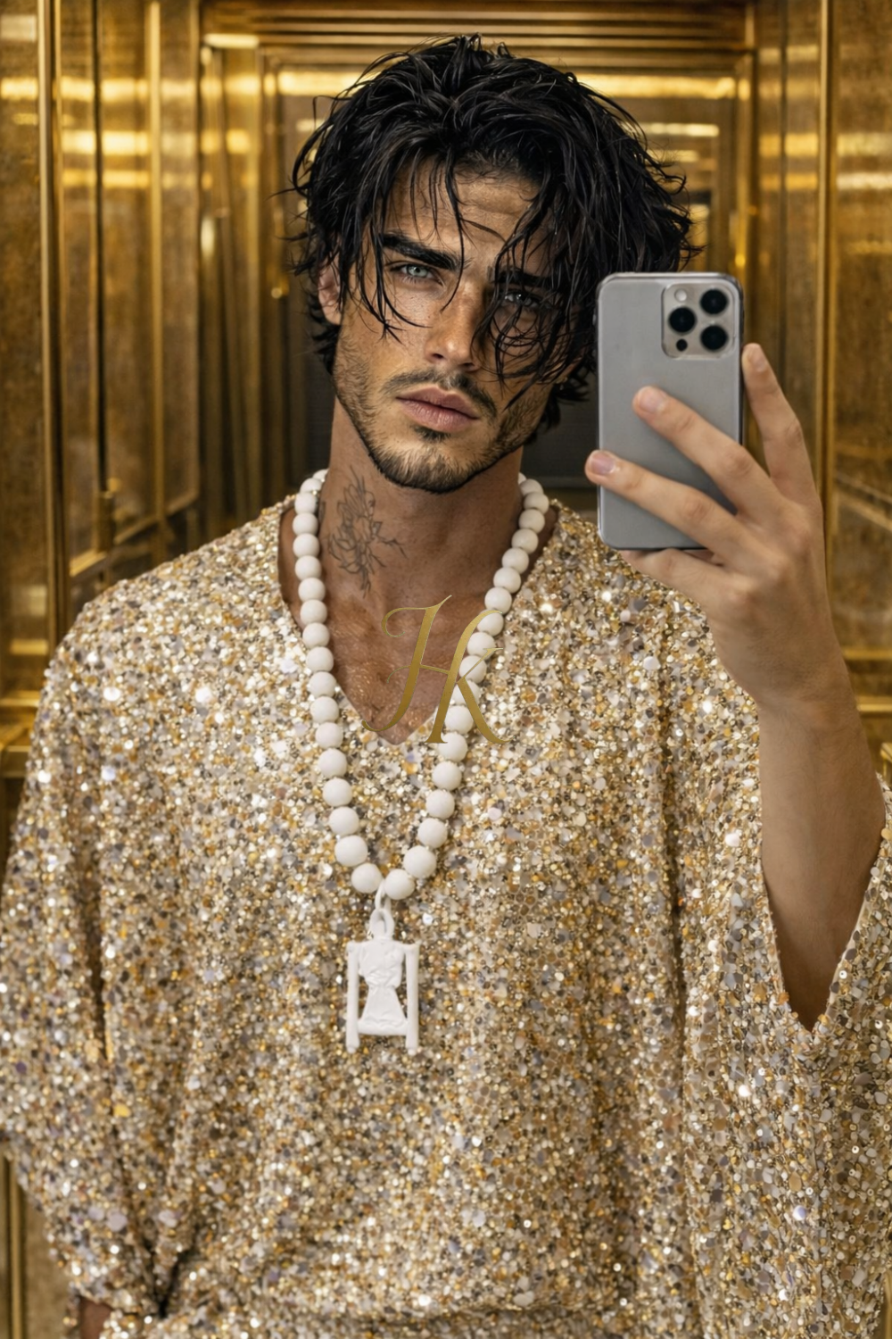 Men’s Luxury Gold Ensemble – Statement Top & Tailored Pants