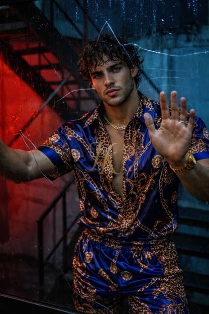 Conjunto de seda de verano para hombre de moda de lujo 2 piezas