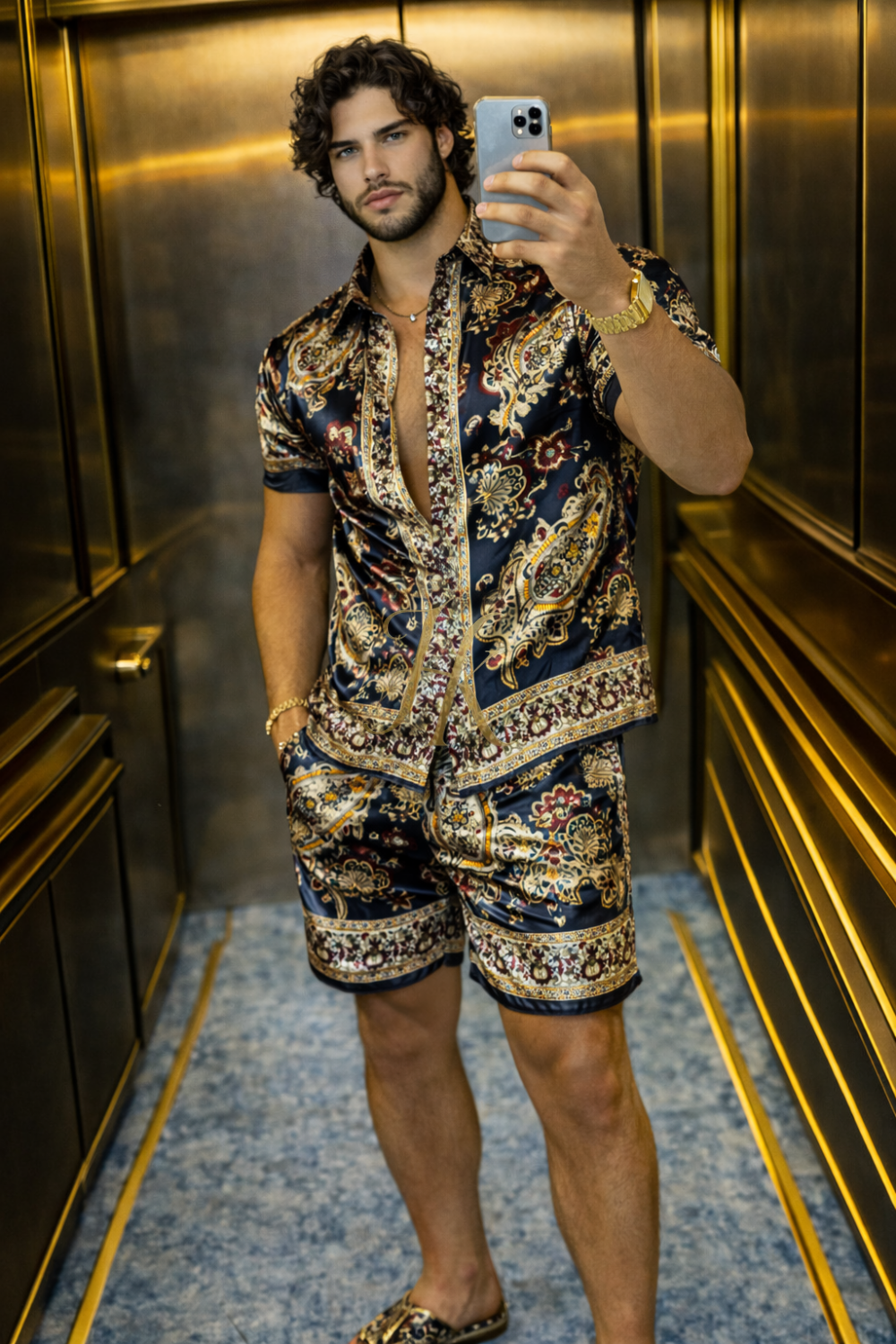 Men’s Luxury Silk Short Set – Effortless Summer Elegance - kayibstrore