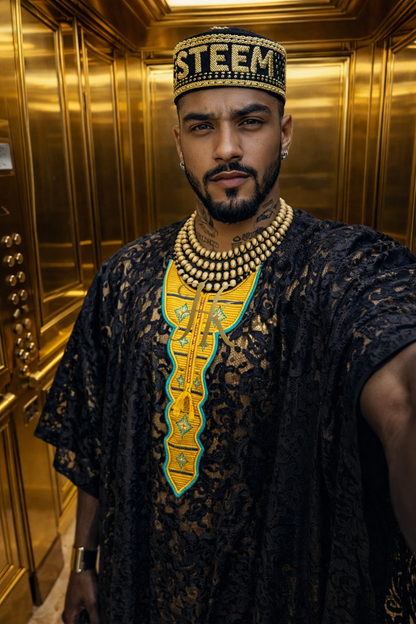 Yoruba Majesty: 2 Piece Men's African Dress Set in Regal Black