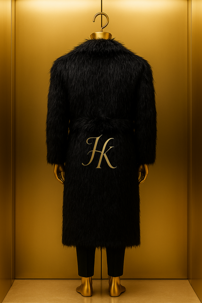 Men’s Extra Long Black Faux Fur Coat – Thick Warm Shaggy Fluffy Mongolian Style Winter Jacket