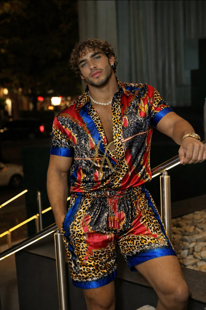 Conjunto de seda de verano para hombre de moda de lujo 2 piezas