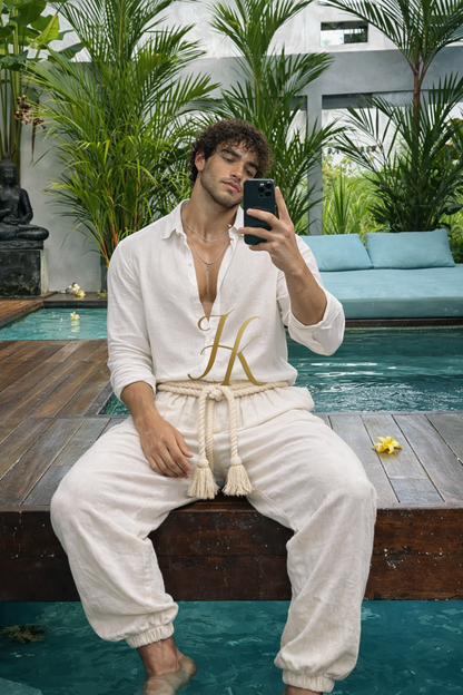 Ivory Rope Linen Set – Men’s Shirt & Pants Exclusive Limited Edition · Boho Luxury Style