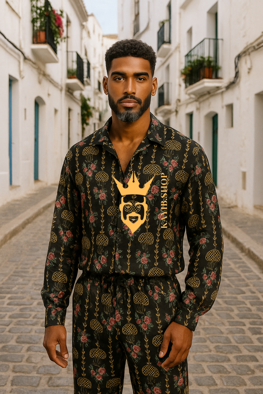 Luxury Men’s Outfit Set – Long Sleeve Shirt & Pants in Pure Rubia Cotton