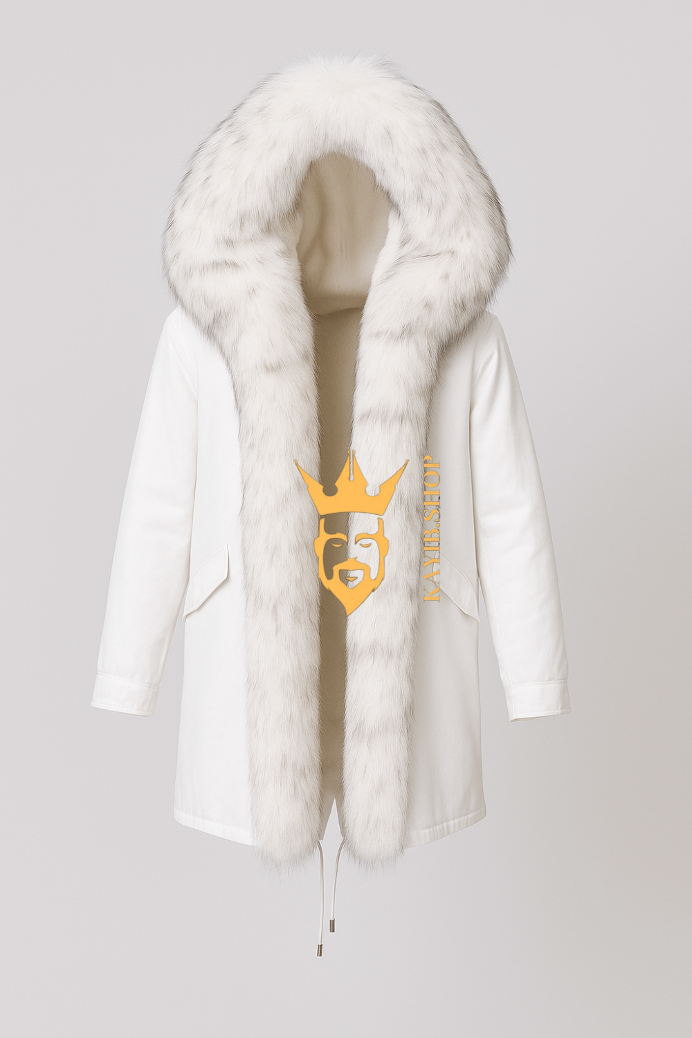 White Men's Luxury handmade fox fur Coats Parka