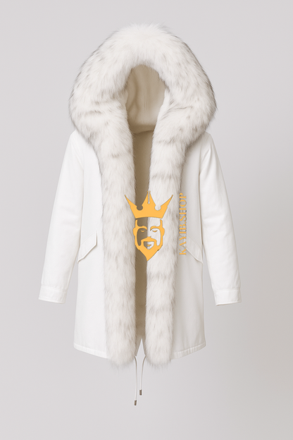 White Men's Luxury handmade fox fur Coats Parka