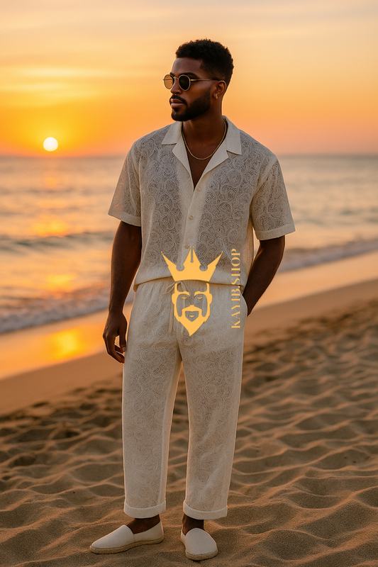 Men’s Cotton Outfit Set – Short Sleeve Shirt & Pants Two-Piece