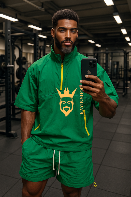 Men’s Casual Summer Tracksuit – 2PCS Short Sleeve Top & Shorts Set Green