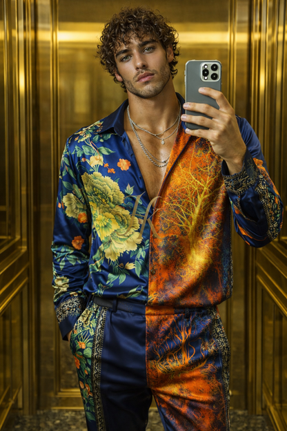 Men’s Premium Silk Ensemble – Wide-Leg Pants & Shirt - kayibstrore