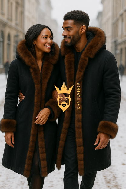 Couple’s Parka with Genuine Fox Fur – Luxury Style for Two