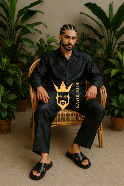 Men’s Jacquard Plaid Set – Luxury Textured Shirt & Pants Designer Outfit