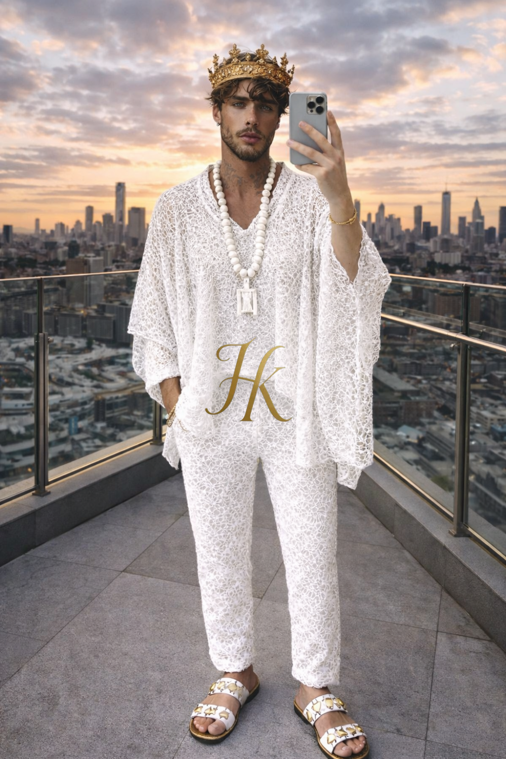 Men’s Luxury Lace Set – Long Sleeve Lace Top & Tailored Pants