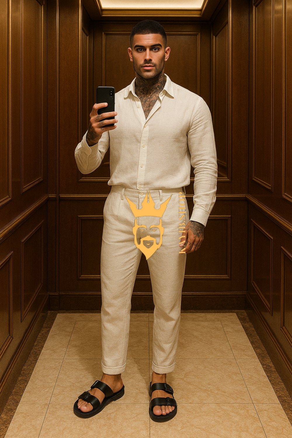 Men’s Luxury Pure Wool Outfit Set – Long Sleeve Shirt & Pants in 100% linen