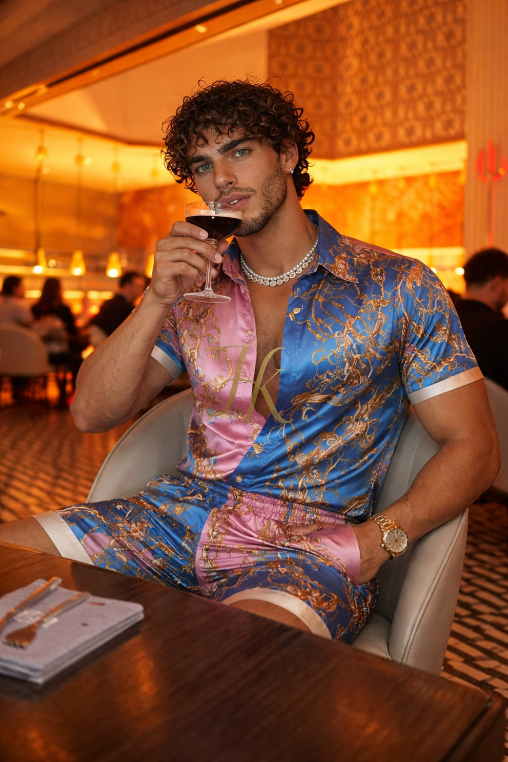 Premium Men’s Silk Resort Set – Refined Shirt & Shorts Outfit - kayibstrore