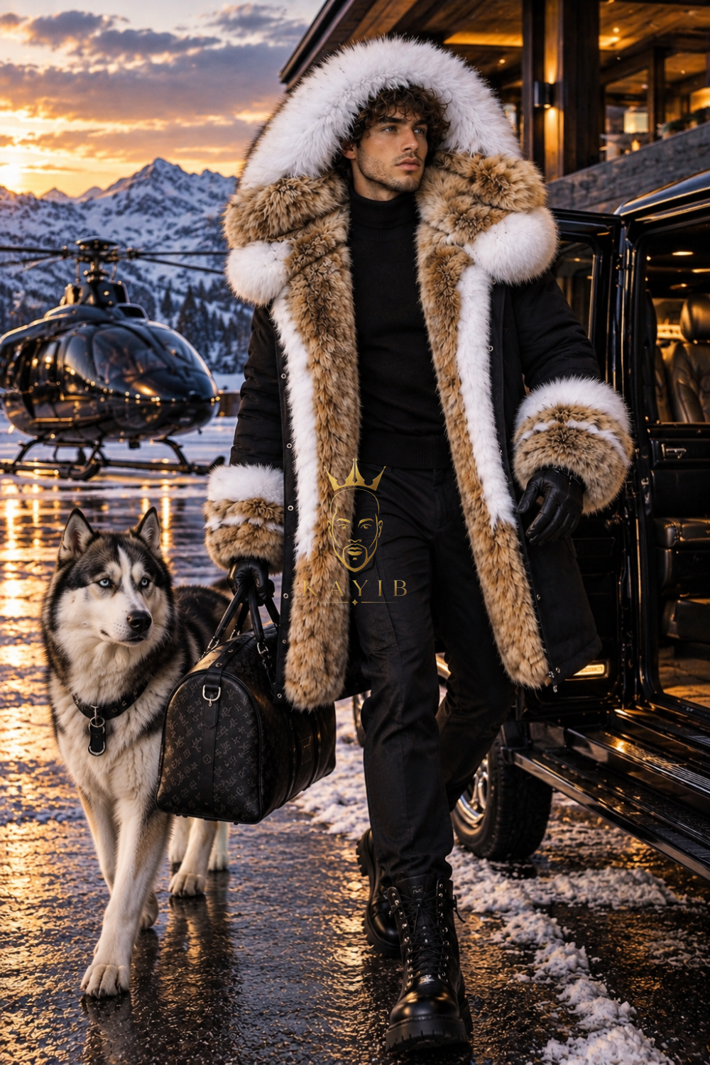 PREMIUM FOX FUR PARKA – BLACK & WHITE EDITION - kayibstrore