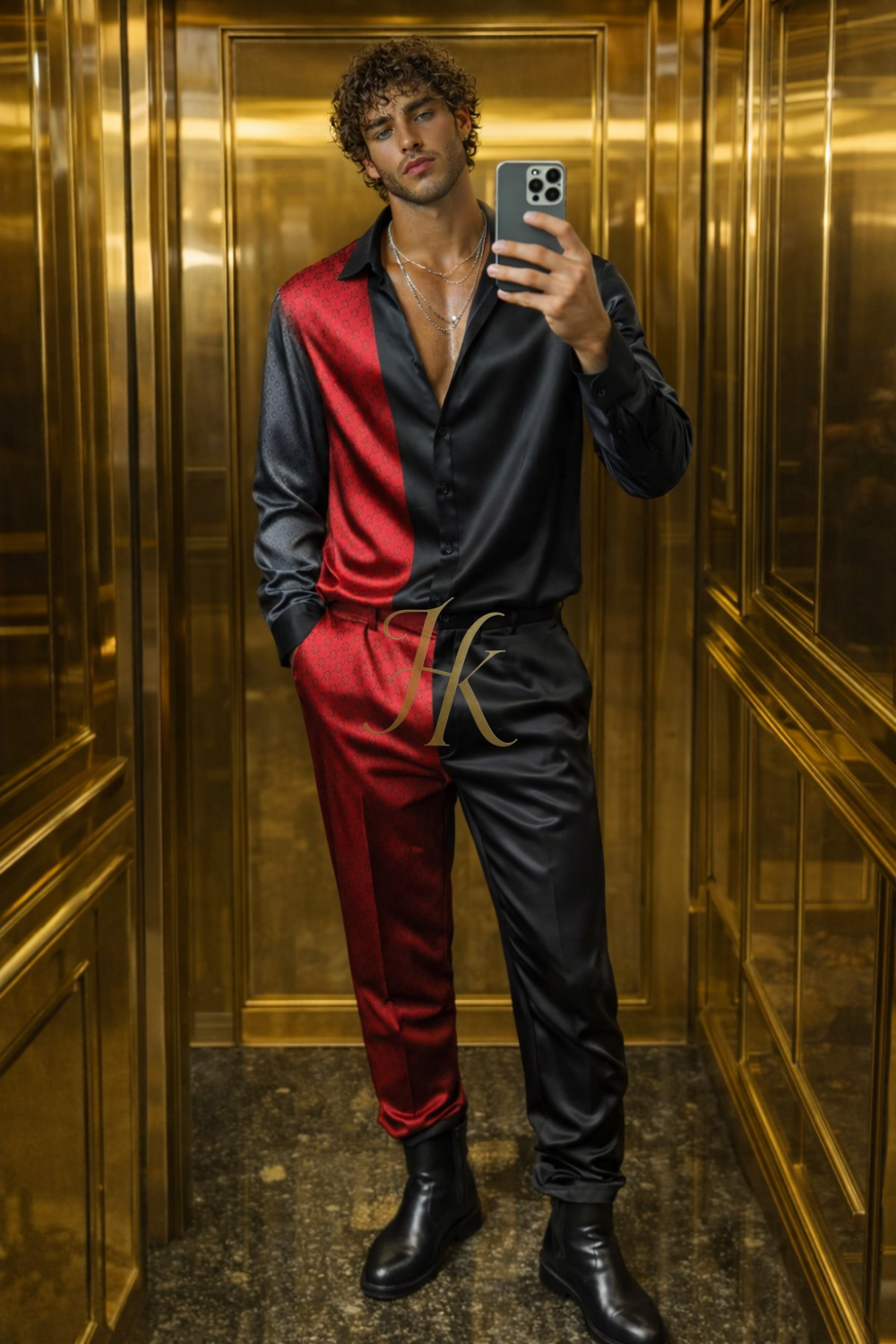 Men’s Premium Satin Silk Ensemble – Wide-Leg Pants & Shirt - kayibstrore