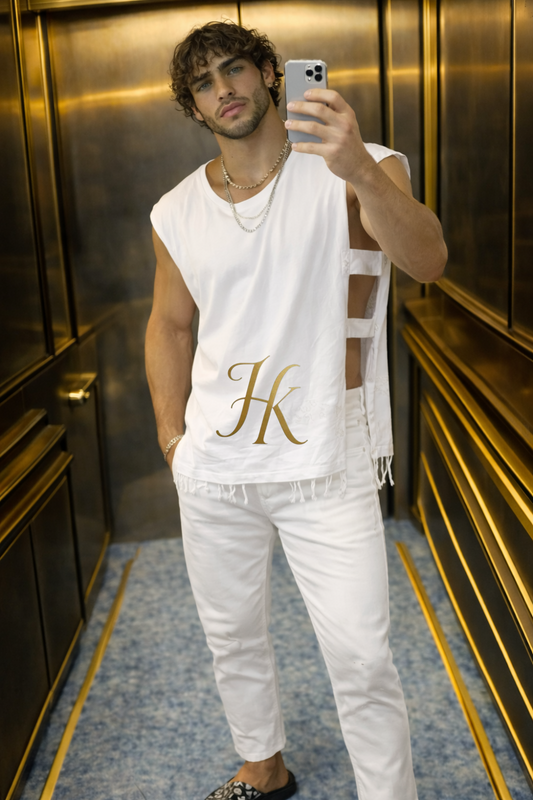 Handmade men's sleeveless tank top, Earthy Top Shirt, Tribal Jungle Natural Savage Neck Festival Rave hippie top - kayibstrore