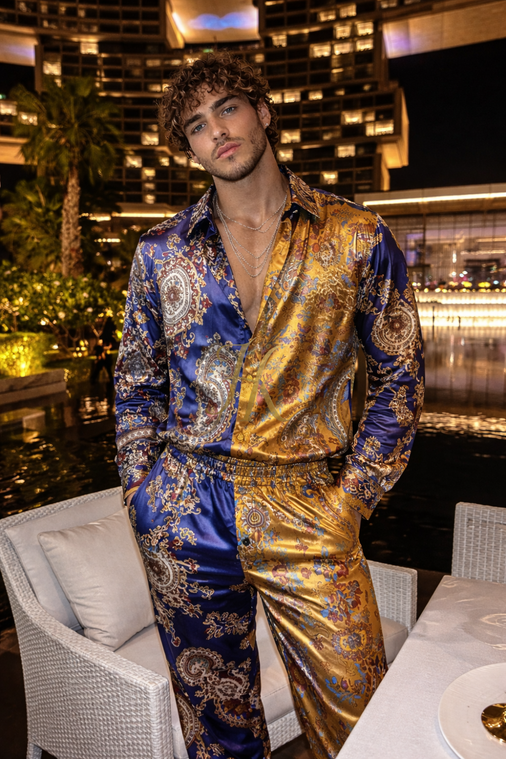 Limited Edition Luxury Satin Silk Set – Shirt & Wide-Leg Trousers - kayibstrore