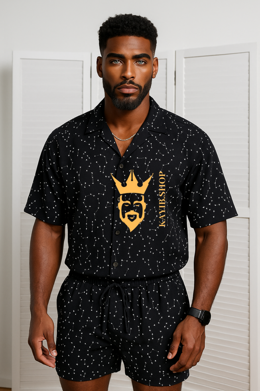 Men’s Ice Silk Shirt & Shorts Set – Trendy Loose Two-Piece Summer Outfit